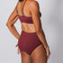 Sustainable, ethically made Cranberry high waist seam free brief by Underwear for Humanity: Flexible and comfortable, stretches across sizes. Models wear high waisted ethical underwear. Underwear is made from recycled nylon and sits high on the waist, full seat coverage and smooth on the body.