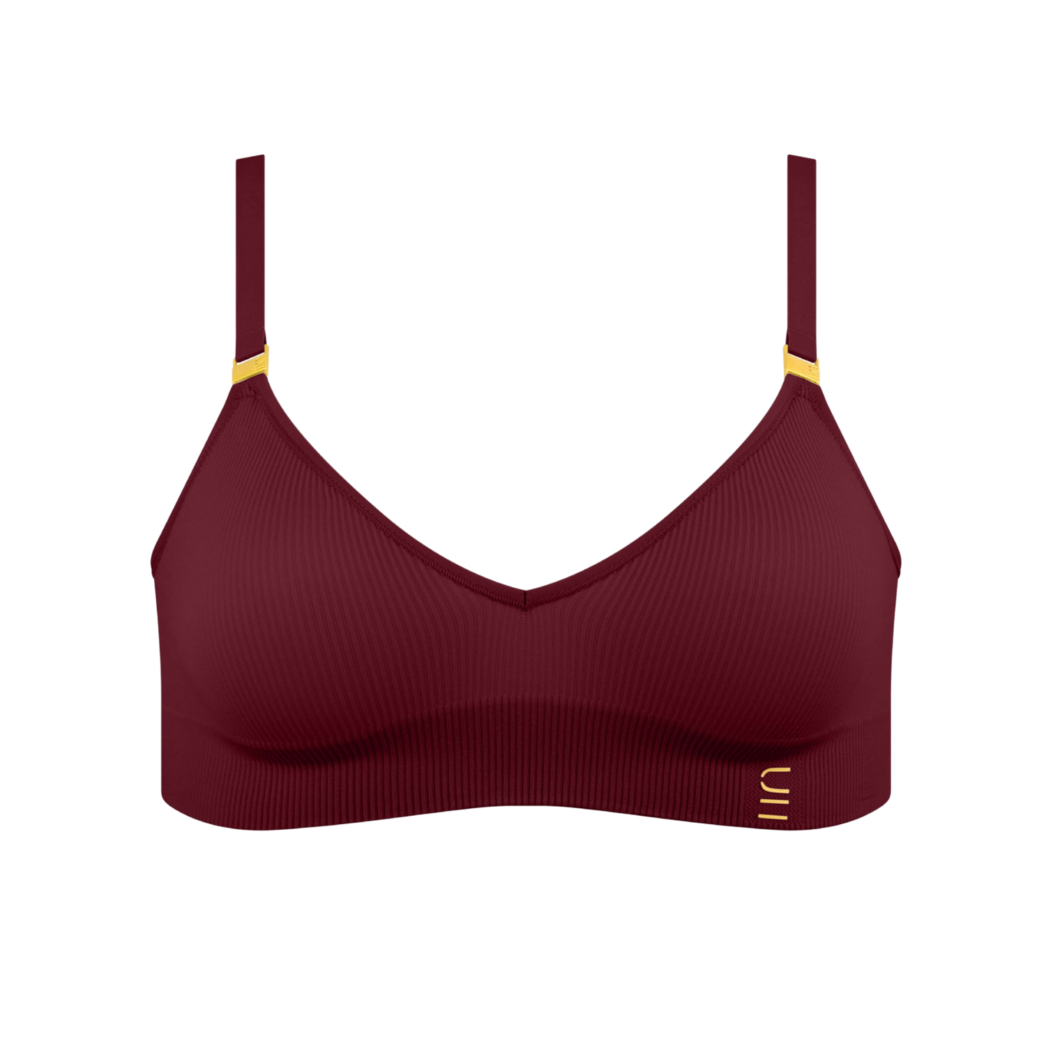 Sustainable, ethically produced Cranberry wireless bra by Underwear for Humanity. A -D cup sizes. Recycled materials, flexible, supportive. Knitted bra and band, adjustable straps. Models wear the A-D bra.