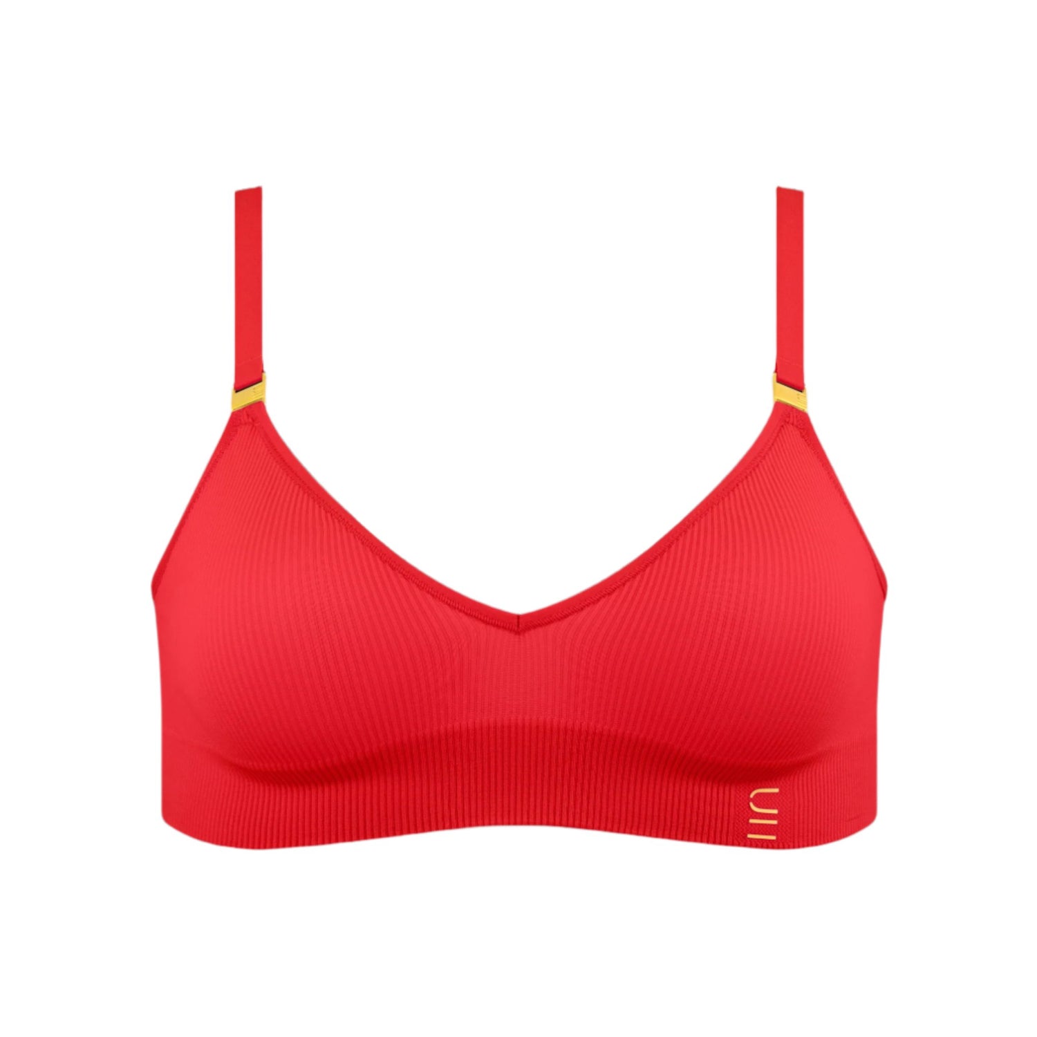 Sustainable, ethically produced flame wireless bra by Underwear for Humanity. A -D cup sizes. Recycled materials, flexible, supportive. Knitted bra and band, adjustable straps. Models wear the A-D bra.