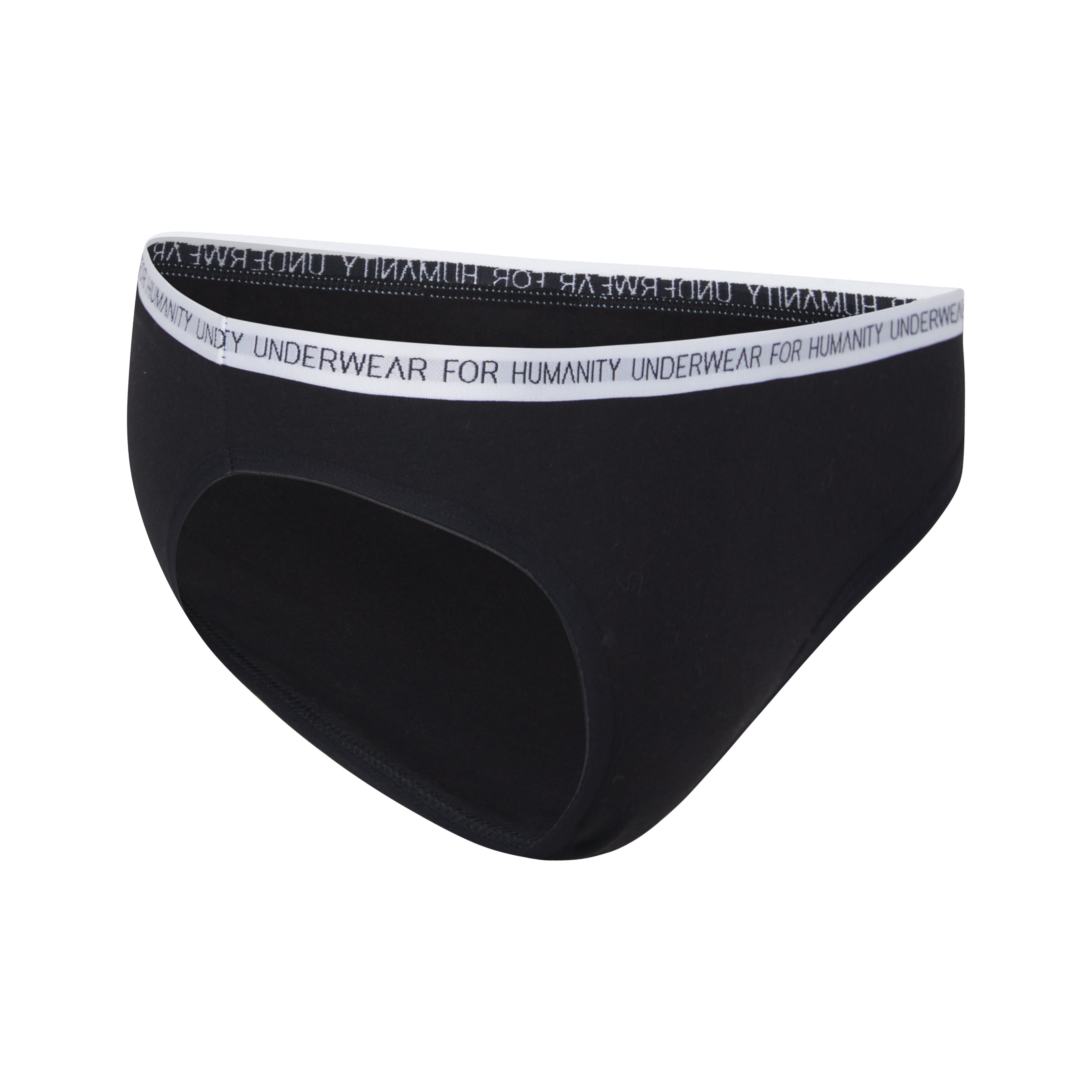 Organic cotton bikini briefs in black – eco-friendly and sustainable underwear.