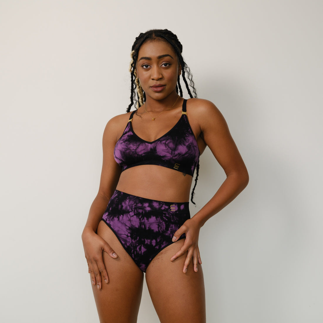 Recycled Wireless Bra A-D - Tie Dye Black/Orchid