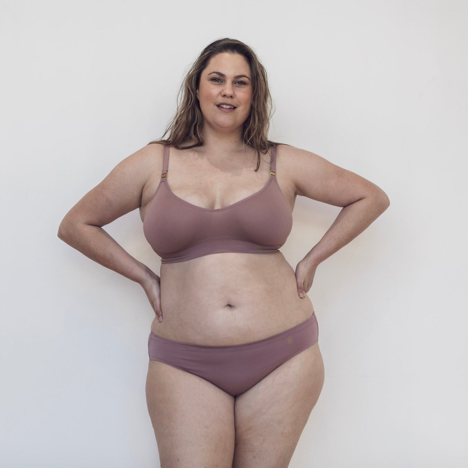 Sustainable bruised mauve bikini brief by Underwear for Humanity. ethical, sustainable. Lower rise, full coverage seat, soft tencel, breathable.
