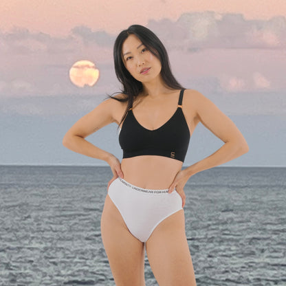 The organic cotton high waist brief in white. soft, sustainable and ethically made