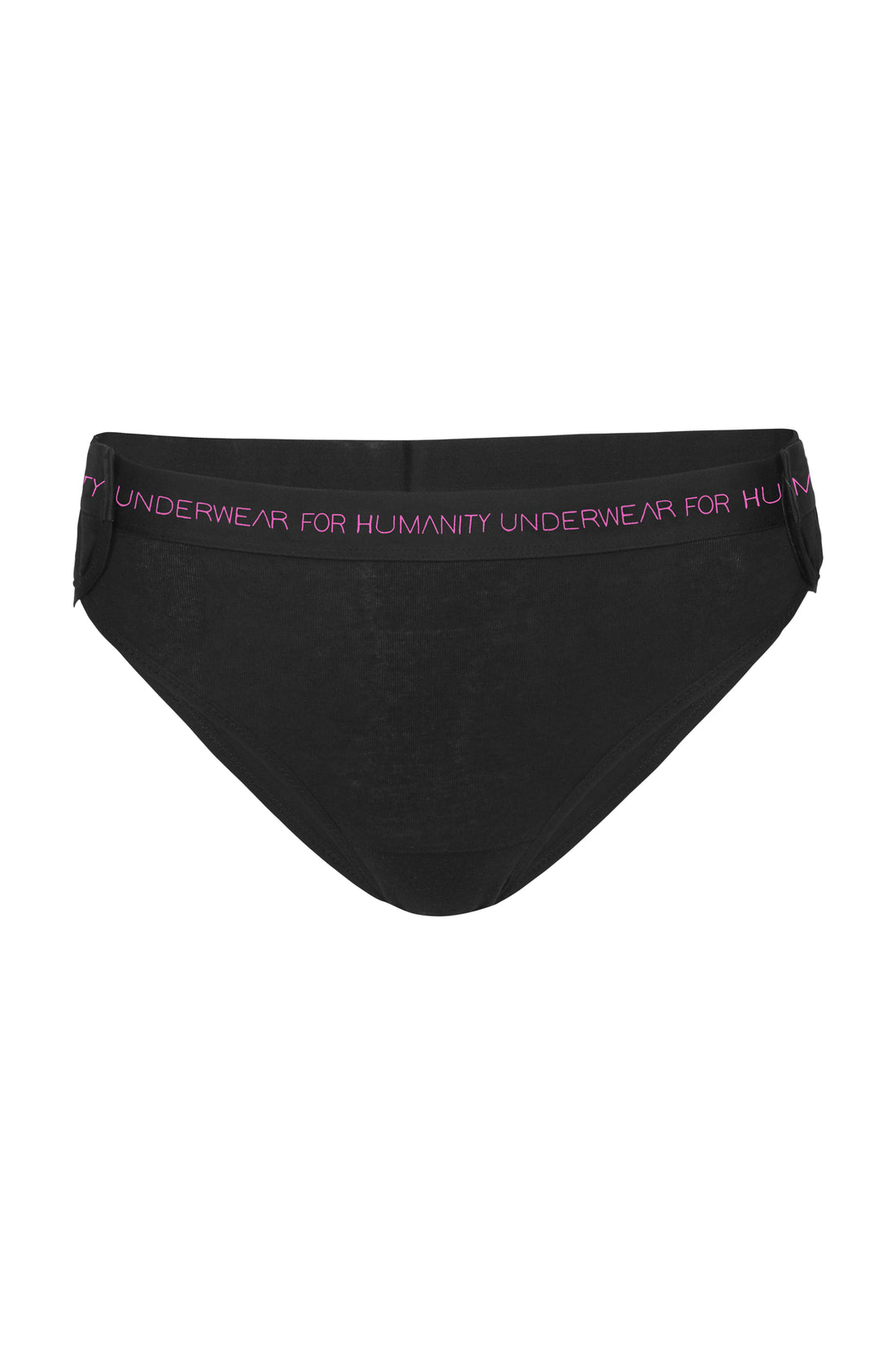 A front view of the adaptive brief against a white background. Ethical and sustainable underwear for wheelchair users and those who have limited mobility.
