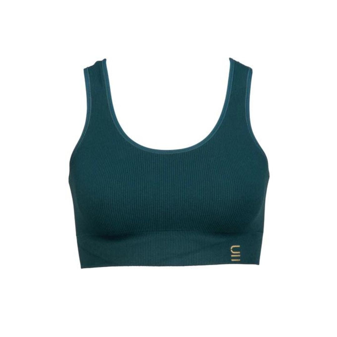 Sustainable, ethically produced atlantis bra crop by Underwear for Humanity: stronger support for larger bust, D - GG cup sizes. Recycled materials, knitted bra and band, seamfree, made from recycled nylon. Models wear the D+ Crop