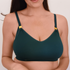 Sustainable, ethically made, atlantis wireless maternity bra by Underwear For Humanity. A -D and DD-GG cup sizes. Recycled materials, flexible, supportive, pregnancy, feeding, convertible. Knitted bra and band, adjustable straps. Model wears maternity bra