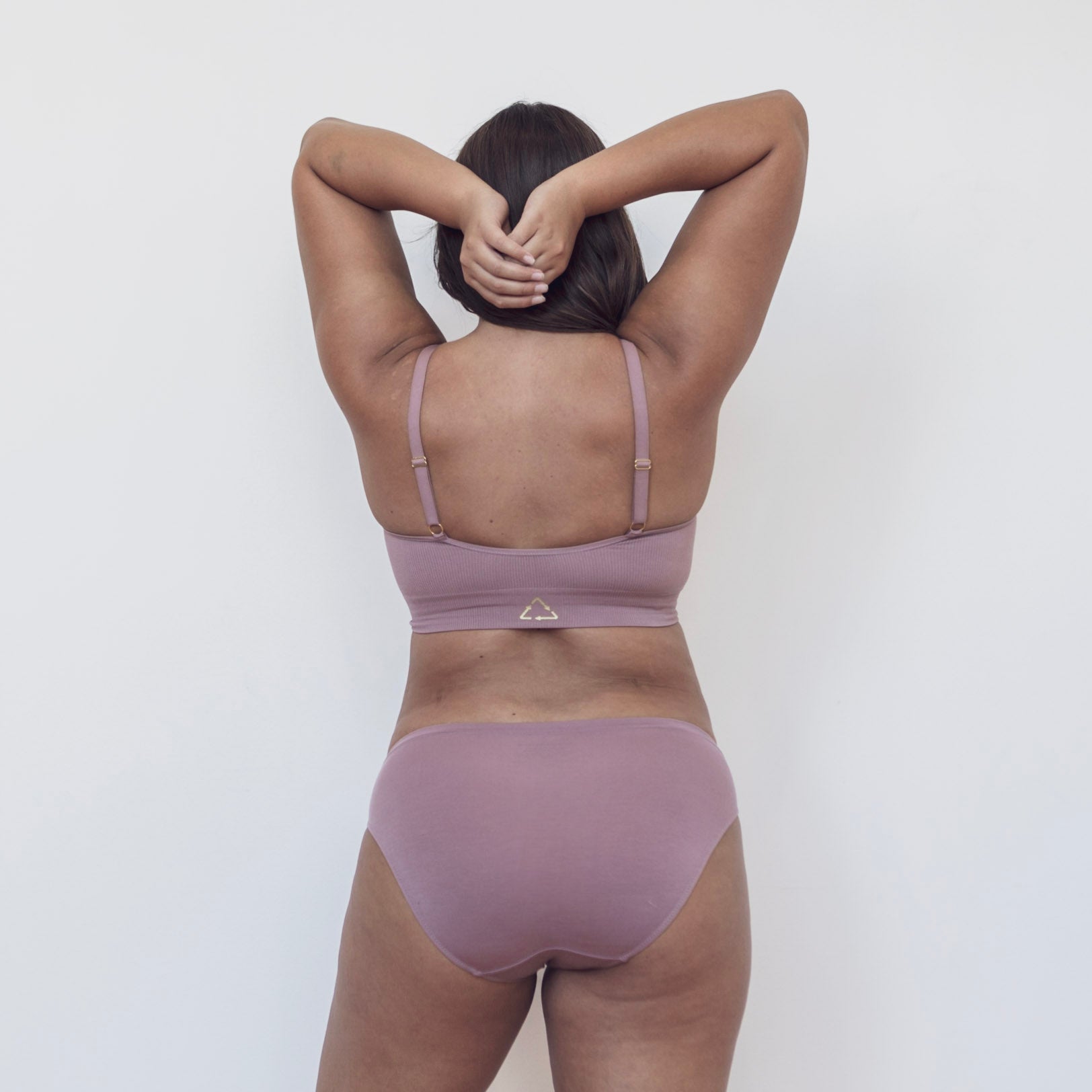 Sustainable bruised mauve bikini brief by Underwear for Humanity. ethical, sustainable. Lower rise, full coverage seat, soft tencel, breathable. 